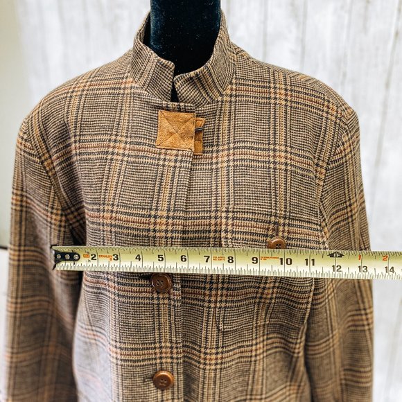Rare Harve Bernard Ladies Retro Flannel Long Brown Wool Japanese Collar Coat 12 - Picture 10 of 14